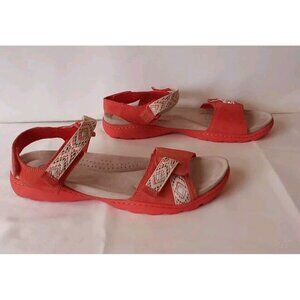 Clarks Amanda Sprint Collection Sandals Sz 10 Orange Suede 3 Adjustable Straps